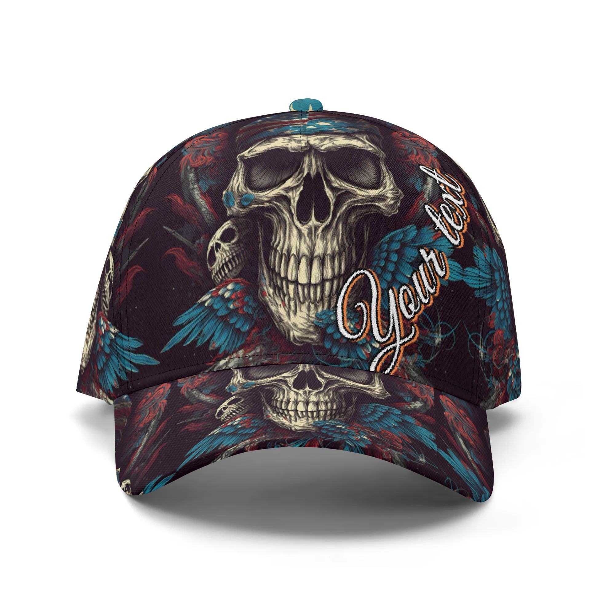 Skull & Feathers Baseball Cap - Gothic Skull Design Hat With 