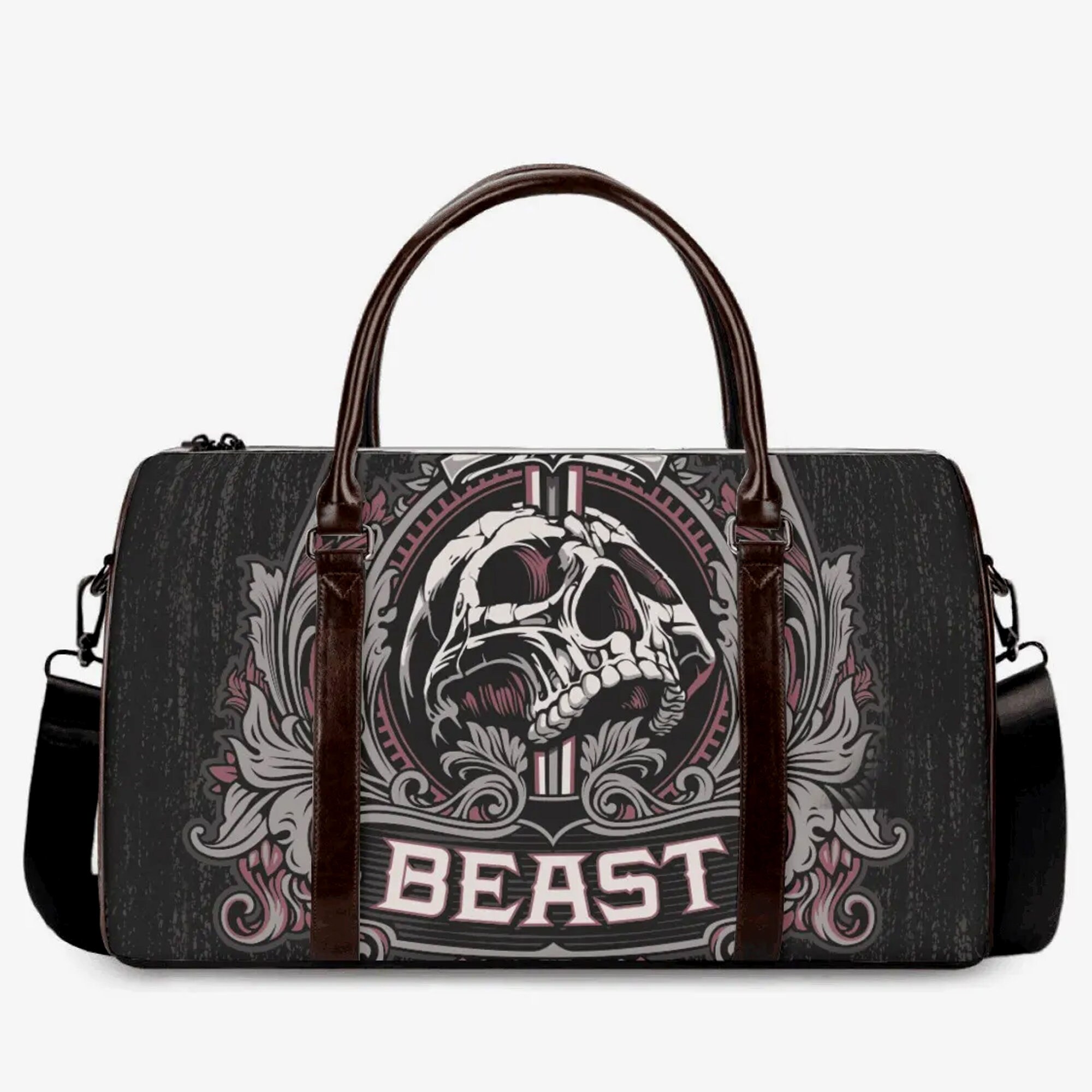 Gothic Skull Large Travel Bag, Flower Skull Duffel Bag, Skeleton
