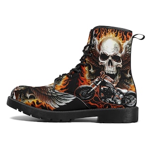 Skull boots Streetwear shoes for biker, Gothic skull women men's boots Goth death skeleton men boots, Halloween punisher skull leather boots image 6