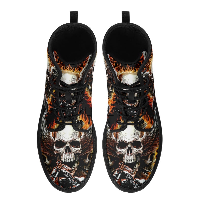 Skull boots Streetwear shoes for biker, Gothic skull women men's boots Goth death skeleton men boots, Halloween punisher skull leather boots image 4