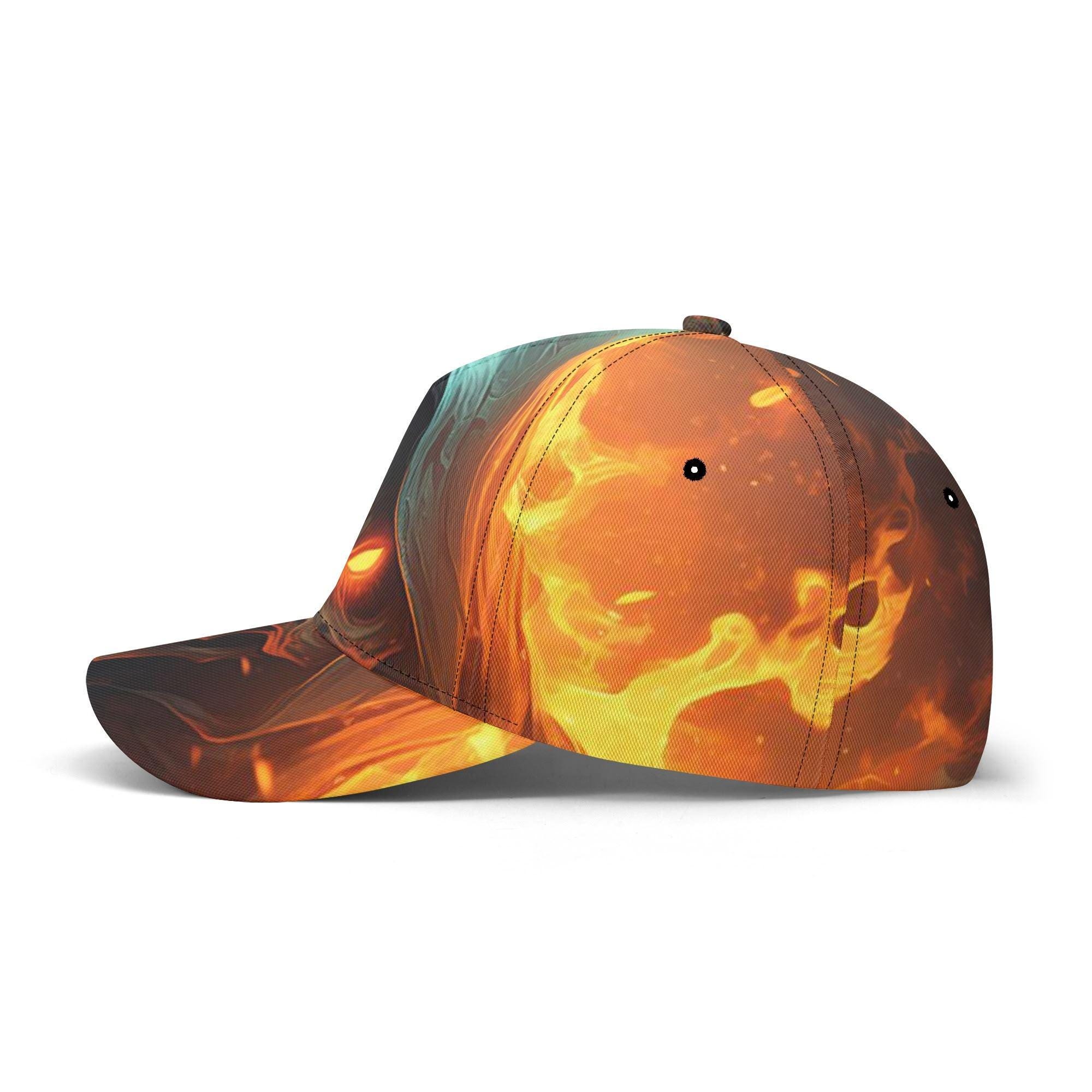 Grim Reaper Skull Baseball Cap, Fire Skull Adjustable Hat 