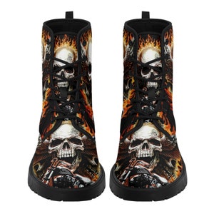 Skull boots Streetwear shoes for biker, Gothic skull women men's boots Goth death skeleton men boots, Halloween punisher skull leather boots image 8