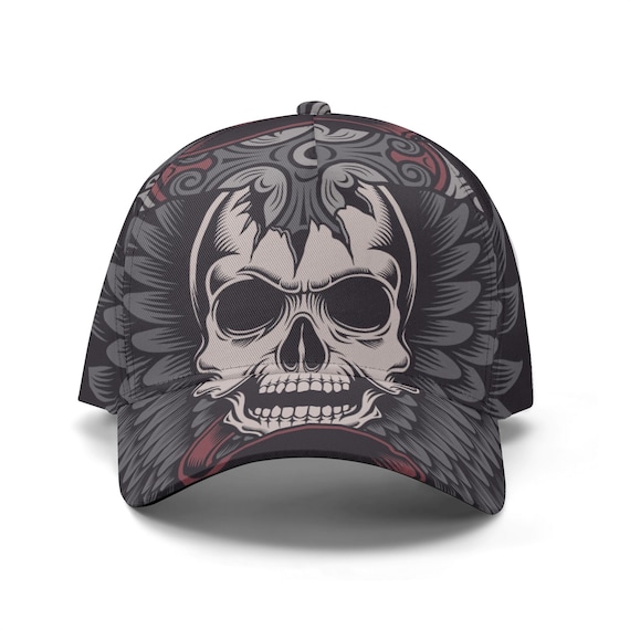Death Skull Cap for Men, Goth Baseball Cap, Flame Skull Baseball