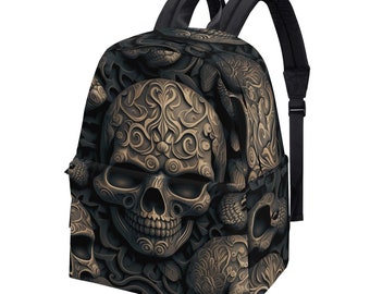 Skull with scythes school bag, skull with scythes student backpack, skull shoulder bag, flame skull backpack for school, goth backpack purse