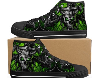 Skeleton shoes, rose skull canvas sneakers, evil shoes for him, biker skull shoes gift, motorcycle skull causual shoes, punisher skull shoes