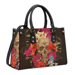 Zuckerschädel Reisetasche, mexikanische Schädel Reisetasche, Tag der Toten Reisetasche, Blumenzuckerschädel Einkaufstasche, Calaveras Schädel Geldbörse, Blumen sku