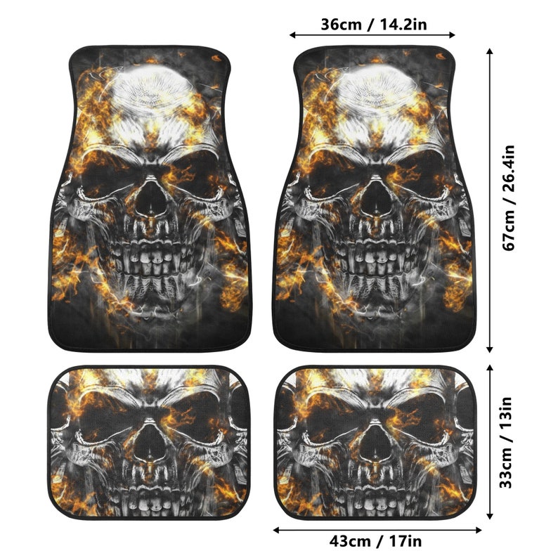 Flaming Skull Car Seat Cover Car Mat Full Set, Grim Reaper Skull Seat