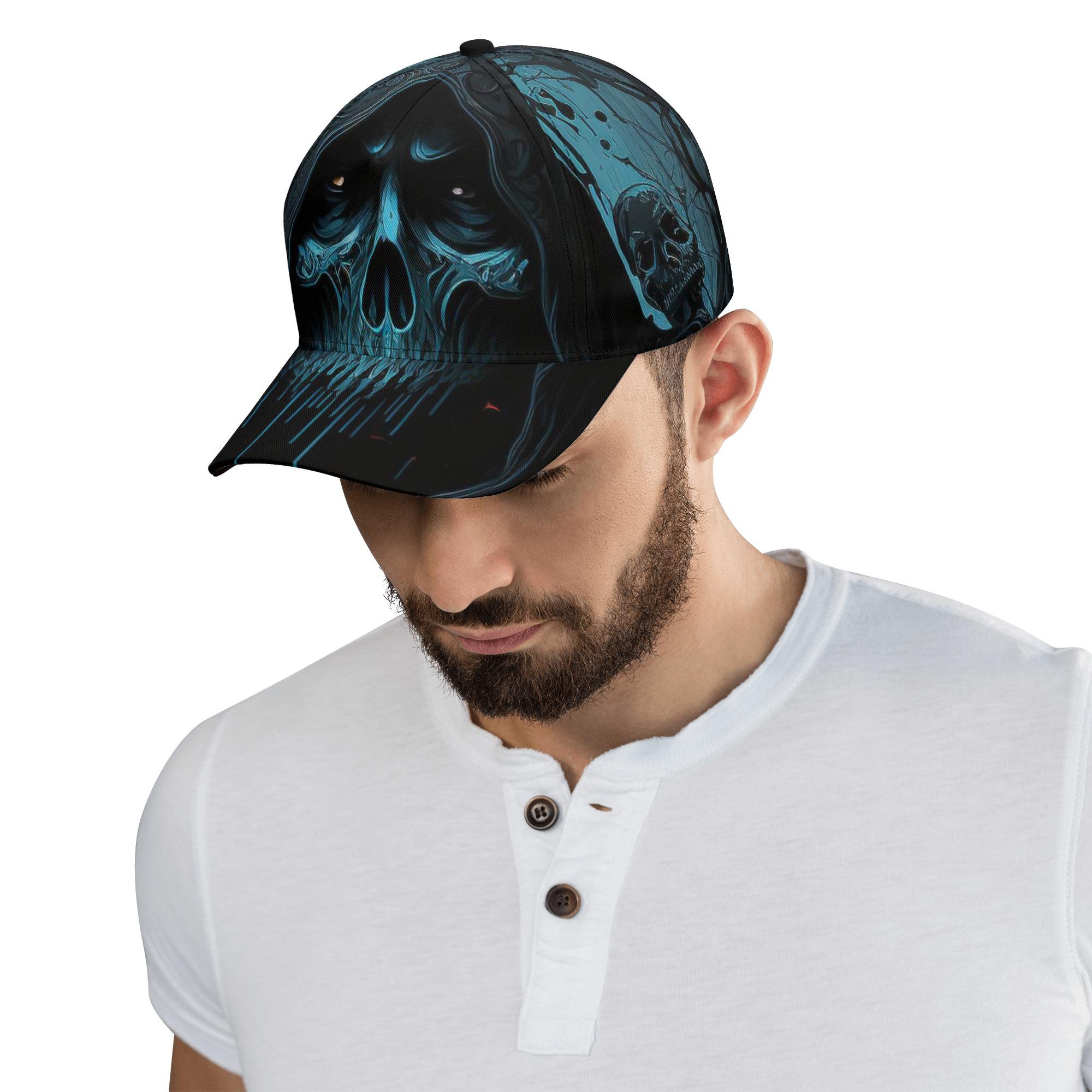Snapback Hat – Grim Reaper Skull Embroidery, Flat Bill, Adjustable Baseball Cap For Men & Women - View #2
