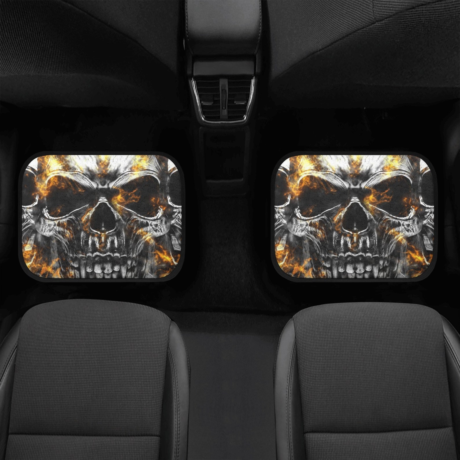 Flaming Skull Car Seat Cover Car Mat Full Set, Grim Reaper Skull Seat