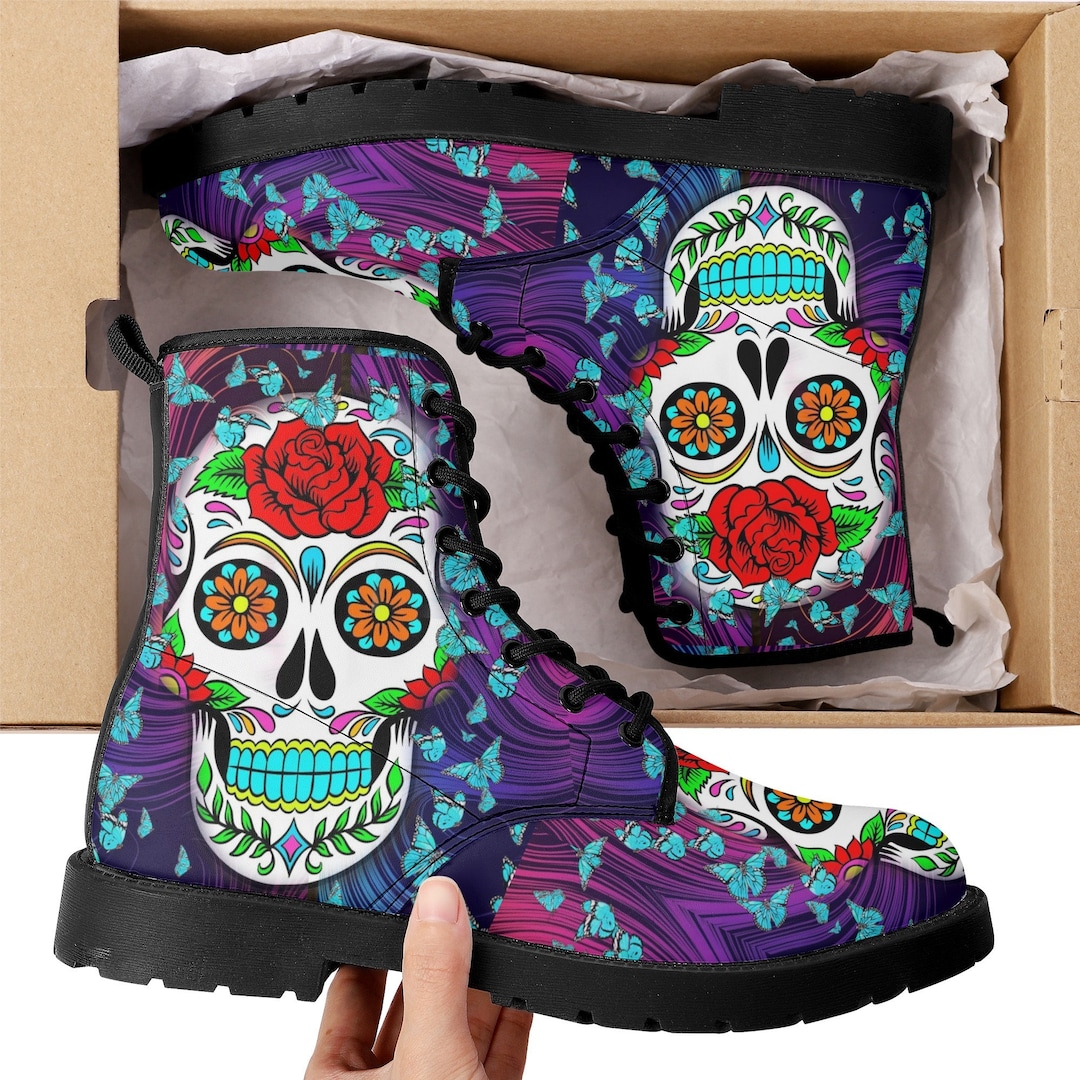 Dia De Los Muertos Skull Leather Boots Candy Skull Boots - Etsy