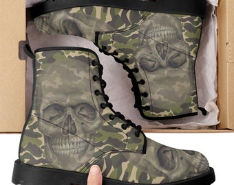 Military skull grim reaper boots for men women, Halloween skull gothic women boots skeleton boots, grim reaper leather skull boots for men