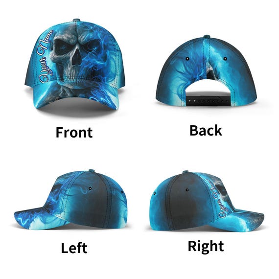 Gothic Skull Baseball Cap, Floral Skull Adjustable Hat, Biker