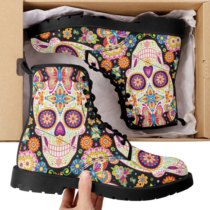 Sugar Skull Party Vegan Leather Boots for Women main image 1