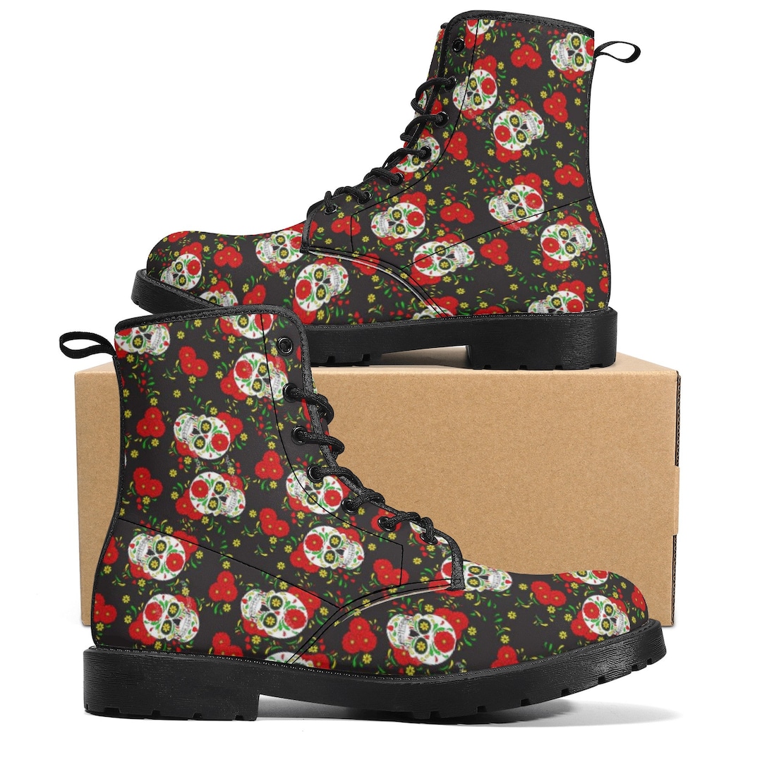 Mexican Skull Boots for Men Women, Sugar Skull Girl Unisex Shoes, Sugar ...