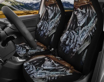 Grim reaper skull Car Seat Cover mat, Skeleton seat cover mat skeleton car seat cover, Halloween evil skull seat protector cover mat for car