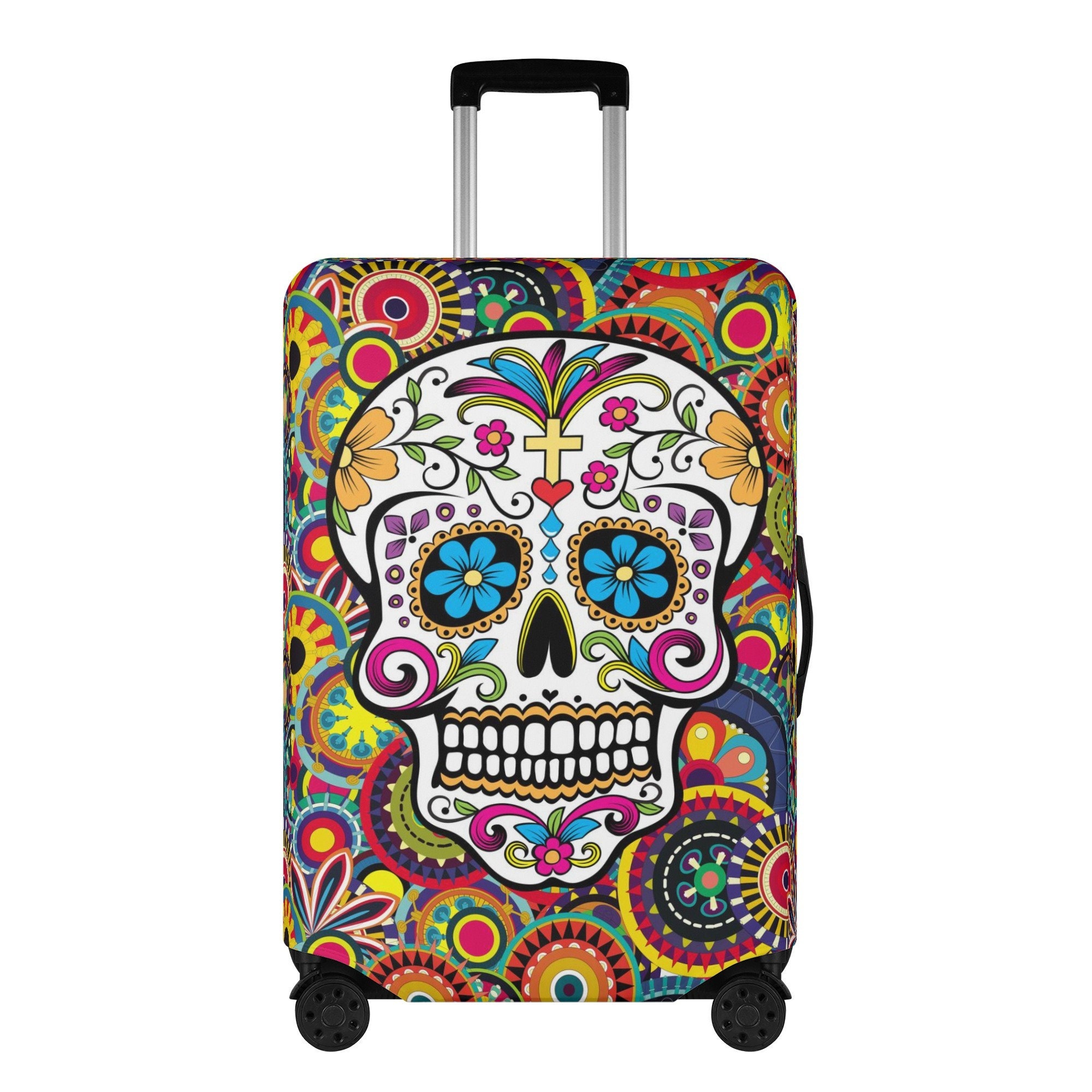 Floral sugar skull luggage cover, travel luggage cover