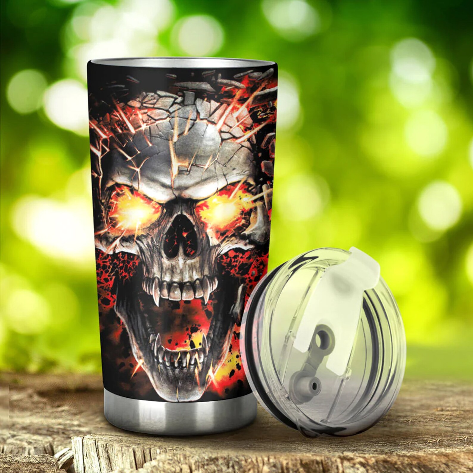 Flaming Skull Tumbler Cup Goth Skull Cup Mug Halloween Skull Tumbler