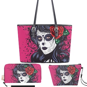 Mexikanischer Totenkopf Messenger Bag, Zuckerschädel Reisetasche, Cinco de Mayo Totenkopf Reisetasche, Cinco de Mayo Totenkopf Geldbörse, Floral Sugar Skull Handtasche