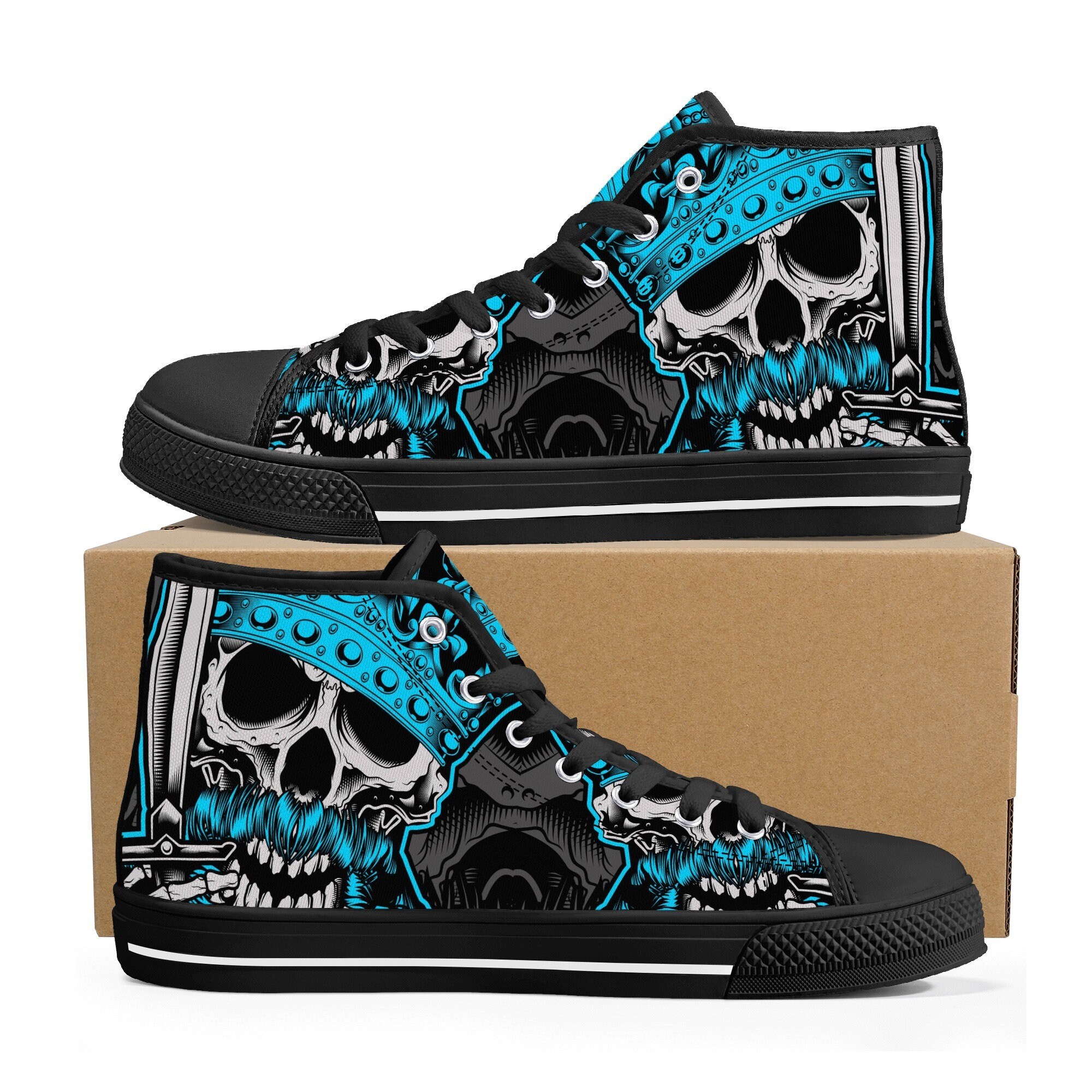 靴 REASON CLOTHING FLAMING SKULL SNEAKERS Reason Clothing Flaming Graffiti & Skull Hi Top Leather