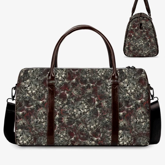Gothic Skull Duffel Bag, Biker Skull Travel Bag, Floral Skull