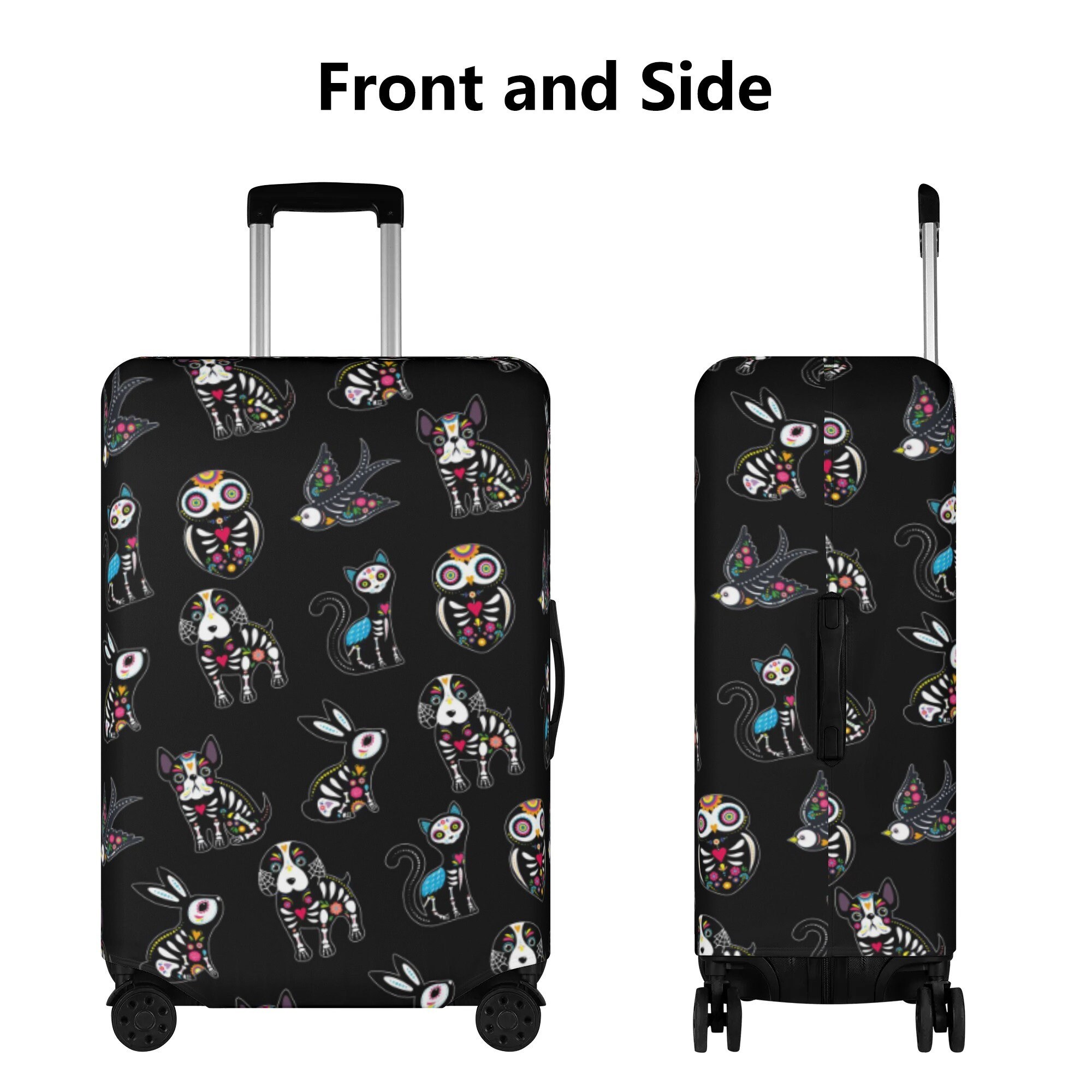 Rose Sugar Skull Skeleton Girly Floral Pattern Print Luggage Cover Protector