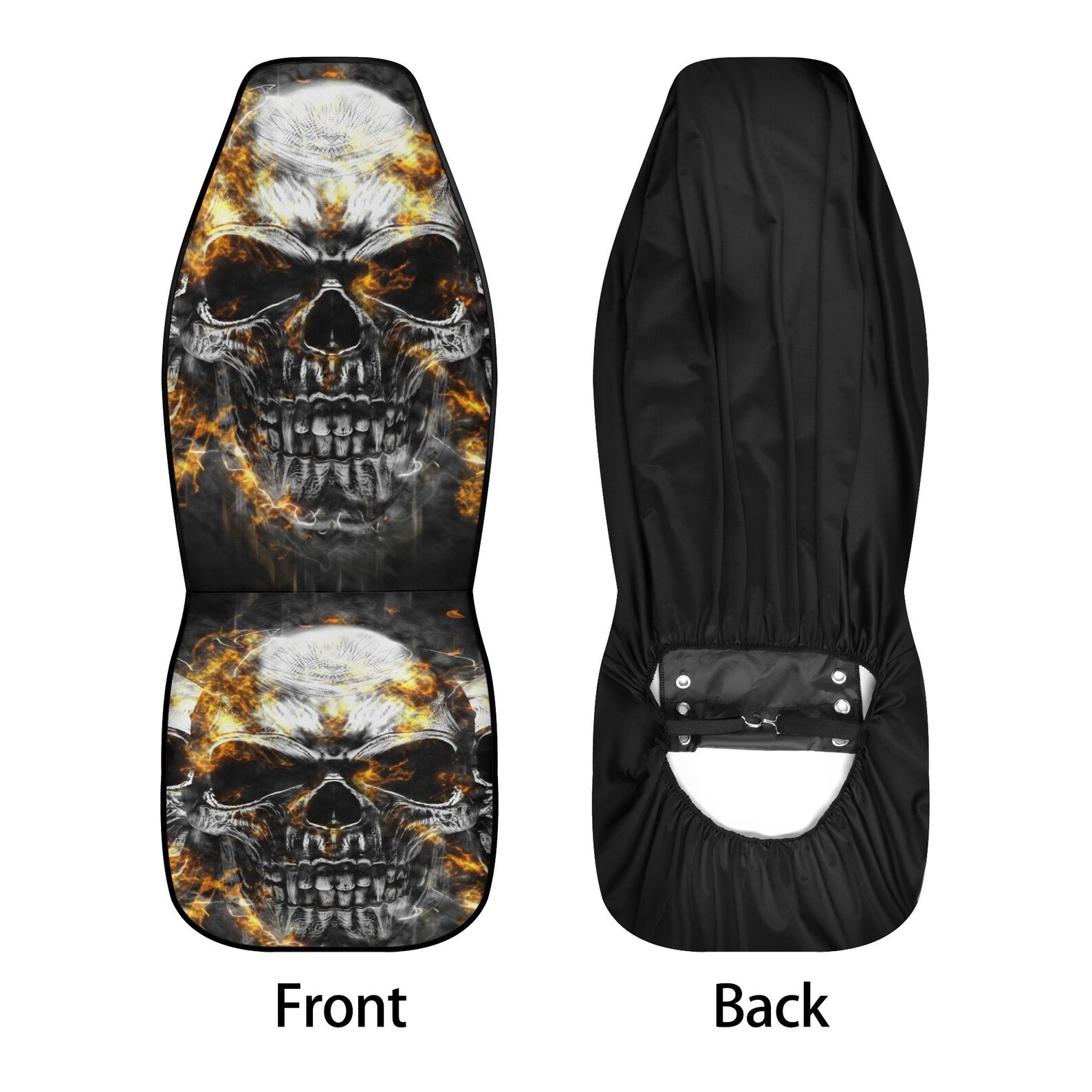 Flaming Skull Car Seat Cover Car Mat Full Set, Grim Reaper Skull Seat