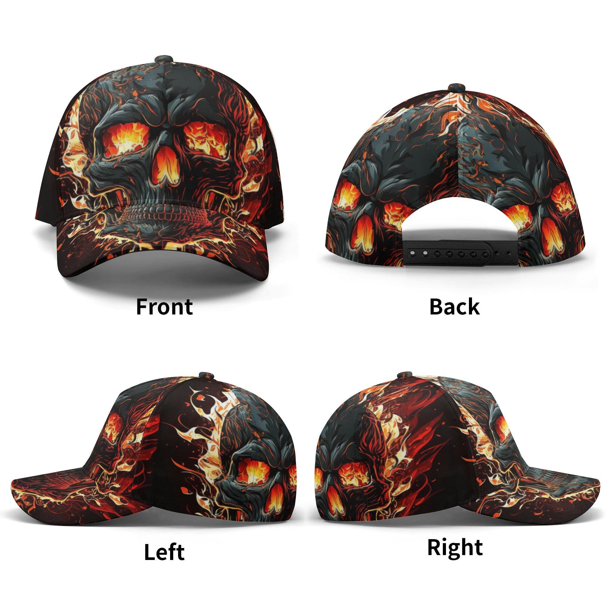 ? JAM Designs One of a Kind Gothic Floral Skull Embellished Baseball Cap JAM-07 Skulls Floral & Leaves Pattern Baseball Cap With Flat Brim  main image 3