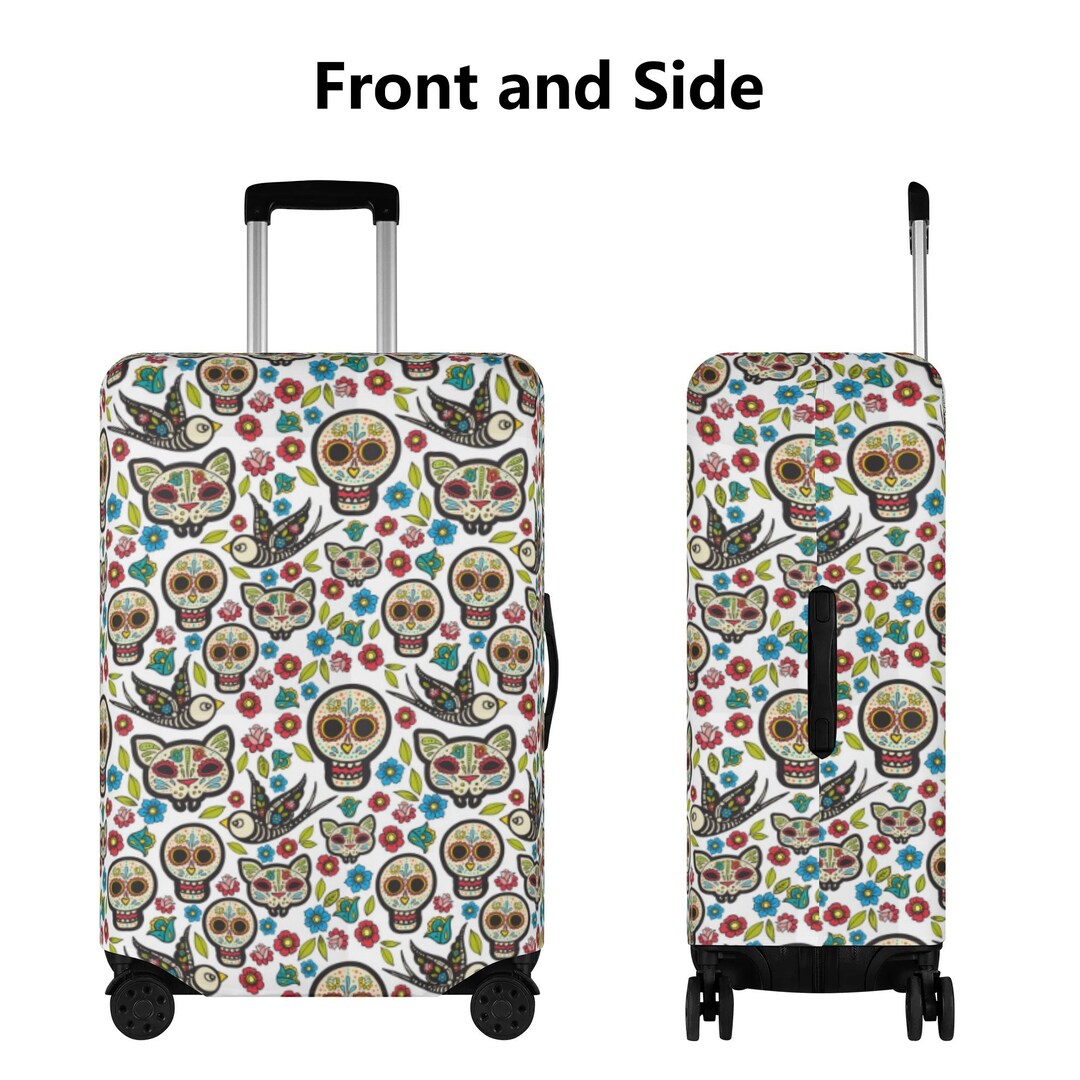 Sugar Skull Skeleton Girly Floral Pattern Print Luggage Cover Protector