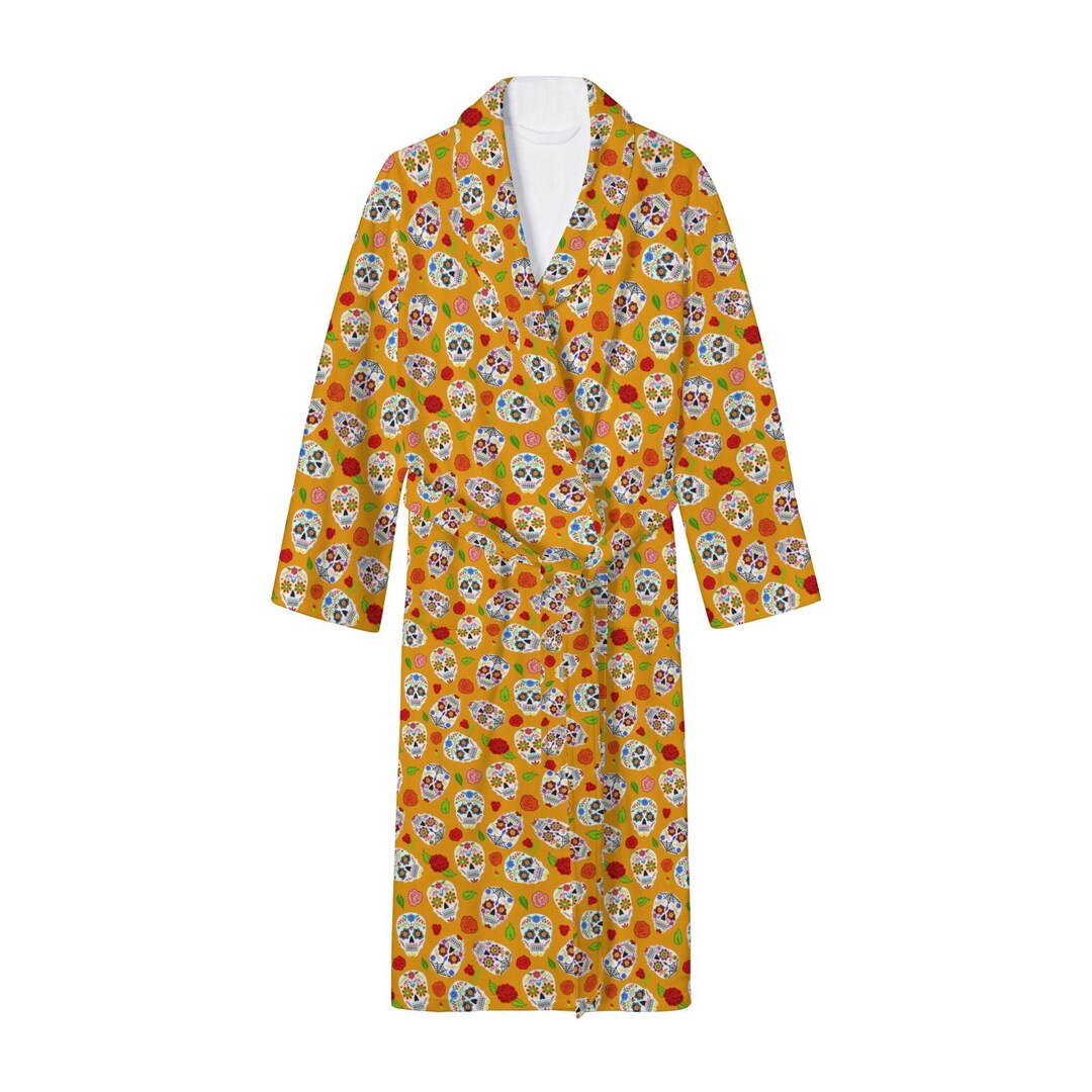 Skull Robe Calaveras Skull Beach Robe for Men, Sugar Skull Sleepwear, Sugar Skull ...