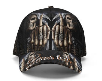 Cappellino con teschio e testo personalizzato - Cappello gotico nero con scheletro, regalo unico per lei e lui, cappellino da baseball gotico, cappello con teschio, cappellino di Halloween