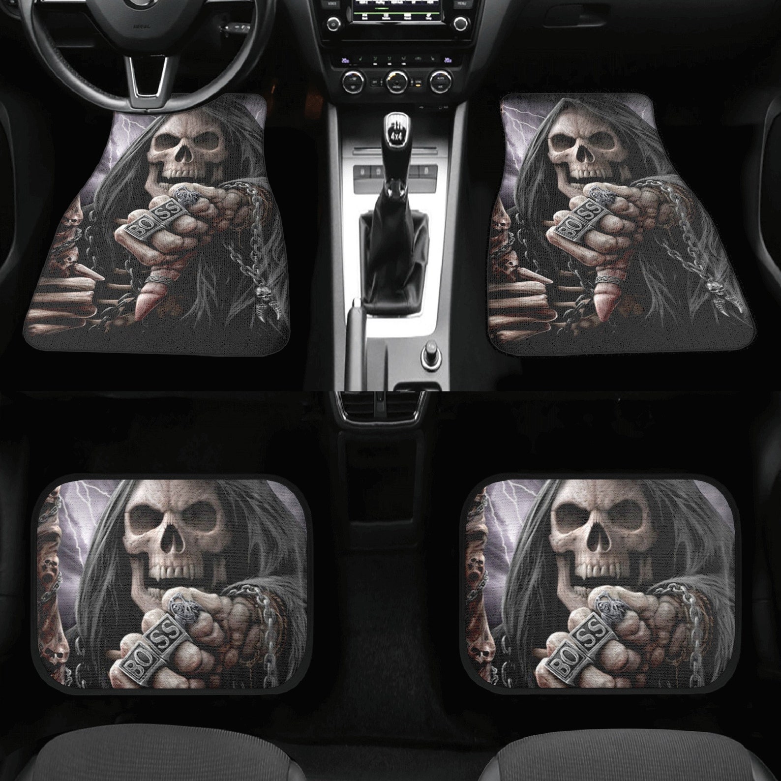 Dark And Light Skull Car Seat Cover Set