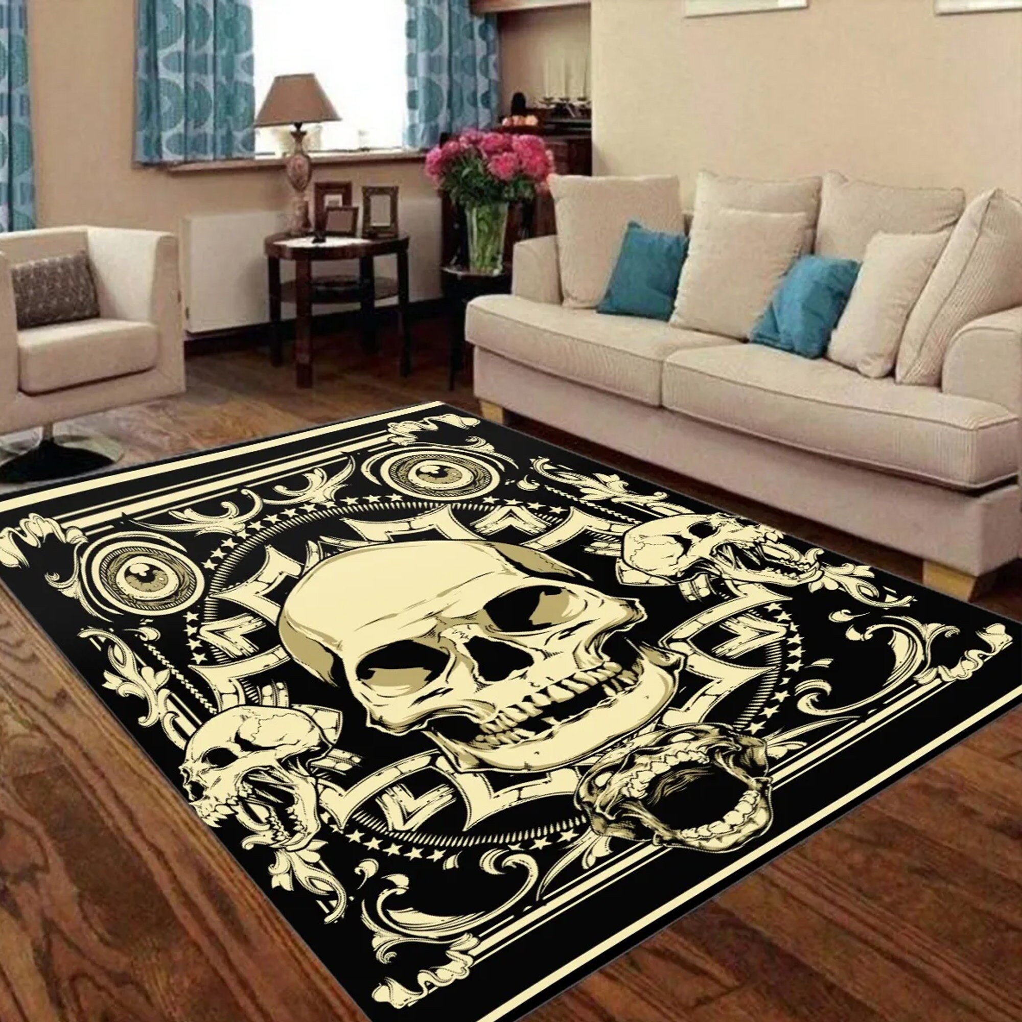 Flame Skull Kitchen Rug Flaming Skull Floor Mat Biker Skull - Etsy