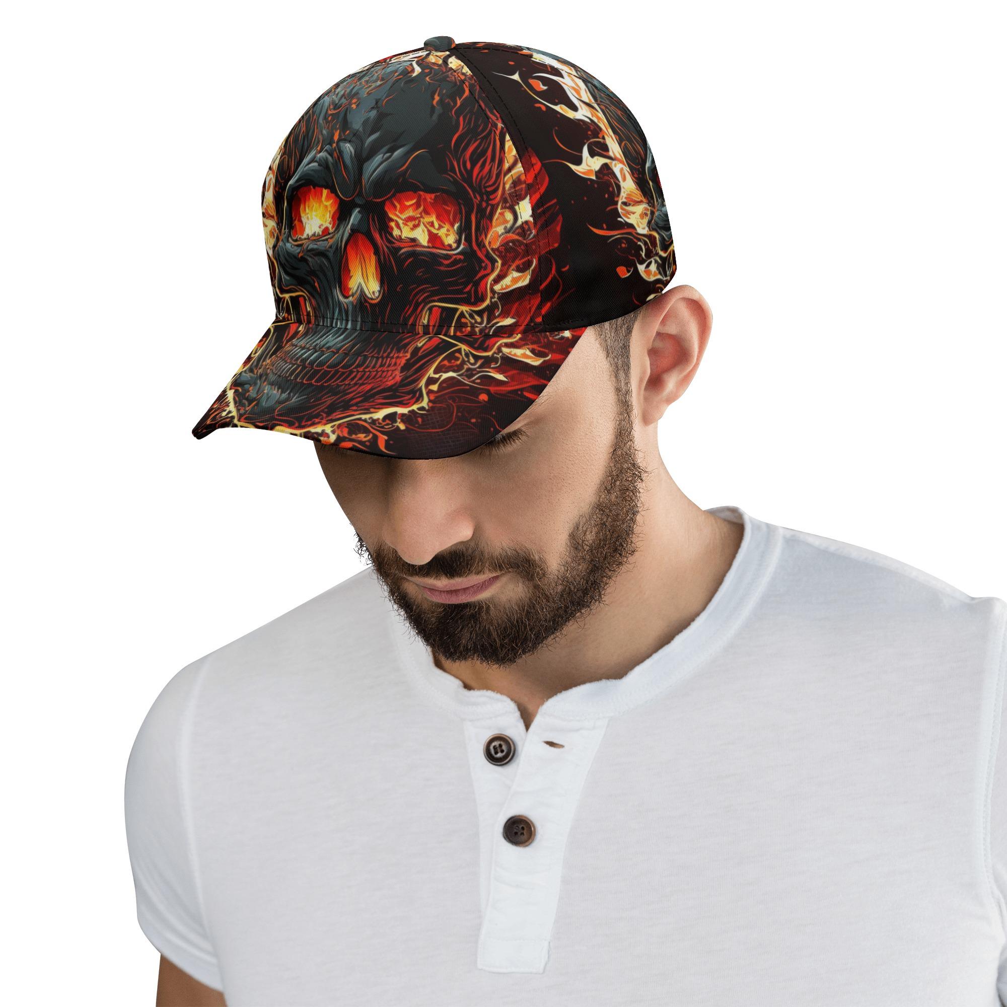 ? JAM Designs One of a Kind Gothic Floral Skull Embellished Baseball Cap JAM-07 Skulls On Black Background Baseball Cap With Flat Brim  main image 4