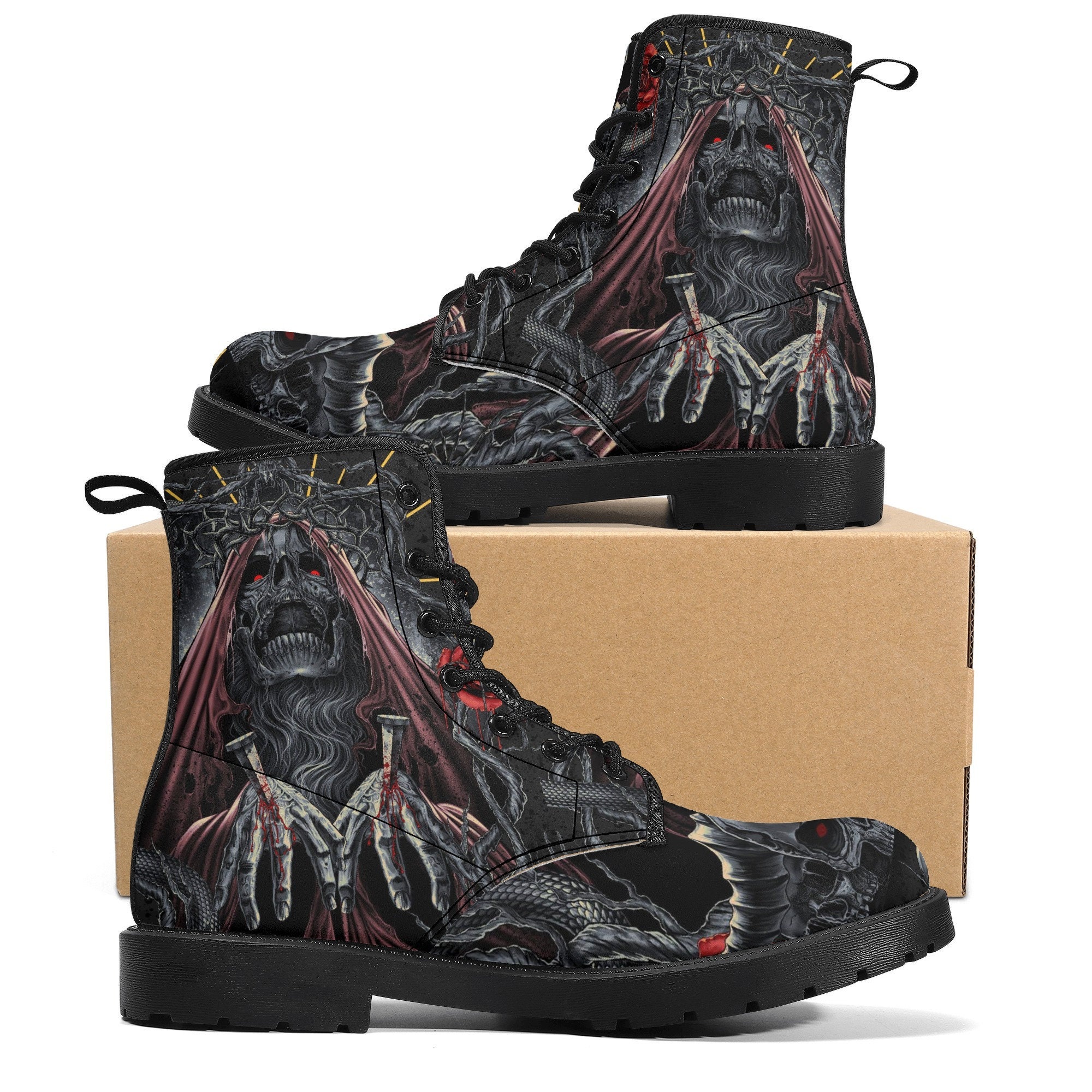 Horror Reaper Skull Boots Streetwear Shoes, Gothic Punisher