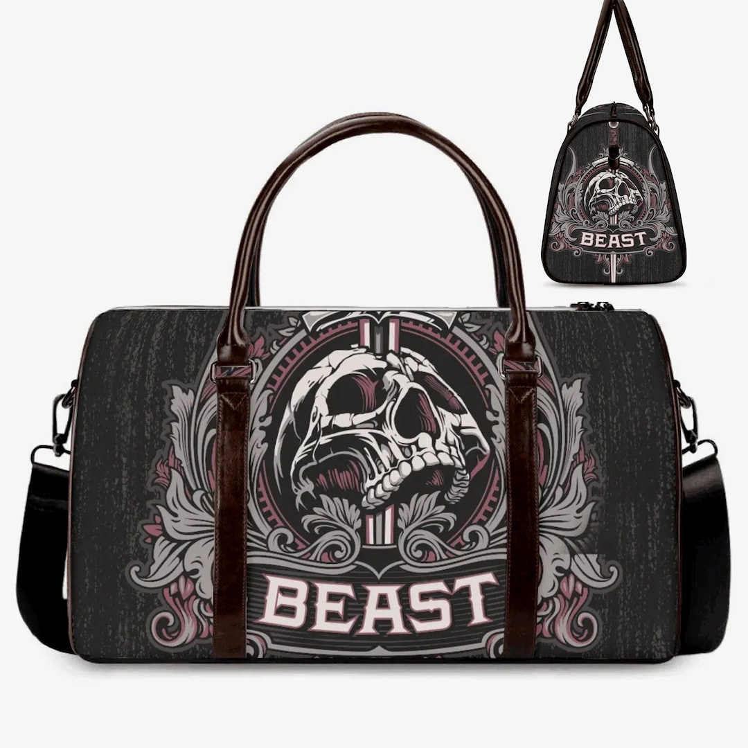 Gothic Skull Large Travel Bag, Flower Skull Duffel Bag, Skeleton