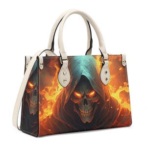 Horror travel bag, spooky death bag with shoulder strap, evil face women&#39;s purse, rose skull handbag with strap, rose skull shoulder bag, sk