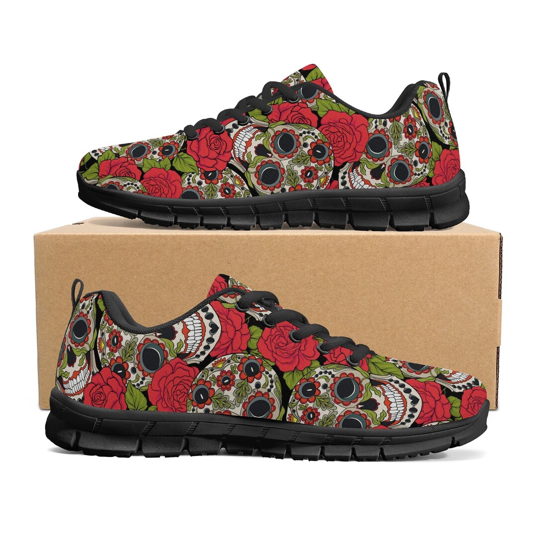 Tropical Floral Skull Men's Sneakers