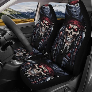 Gothic Halloween car cushion covers, skeleton skull car headrest covers, biker skull seat cover for vehicles, devil ghost truck seat covers