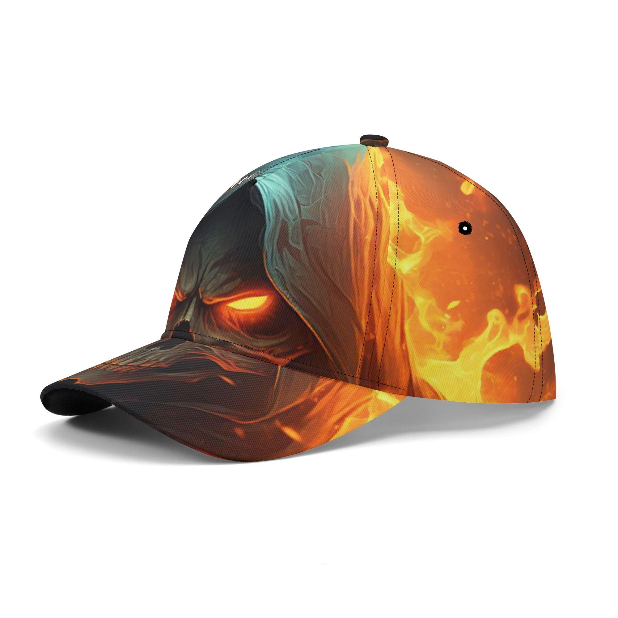 Grim Reaper Skull Baseball Cap, Fire Skull Adjustable Hat Skull