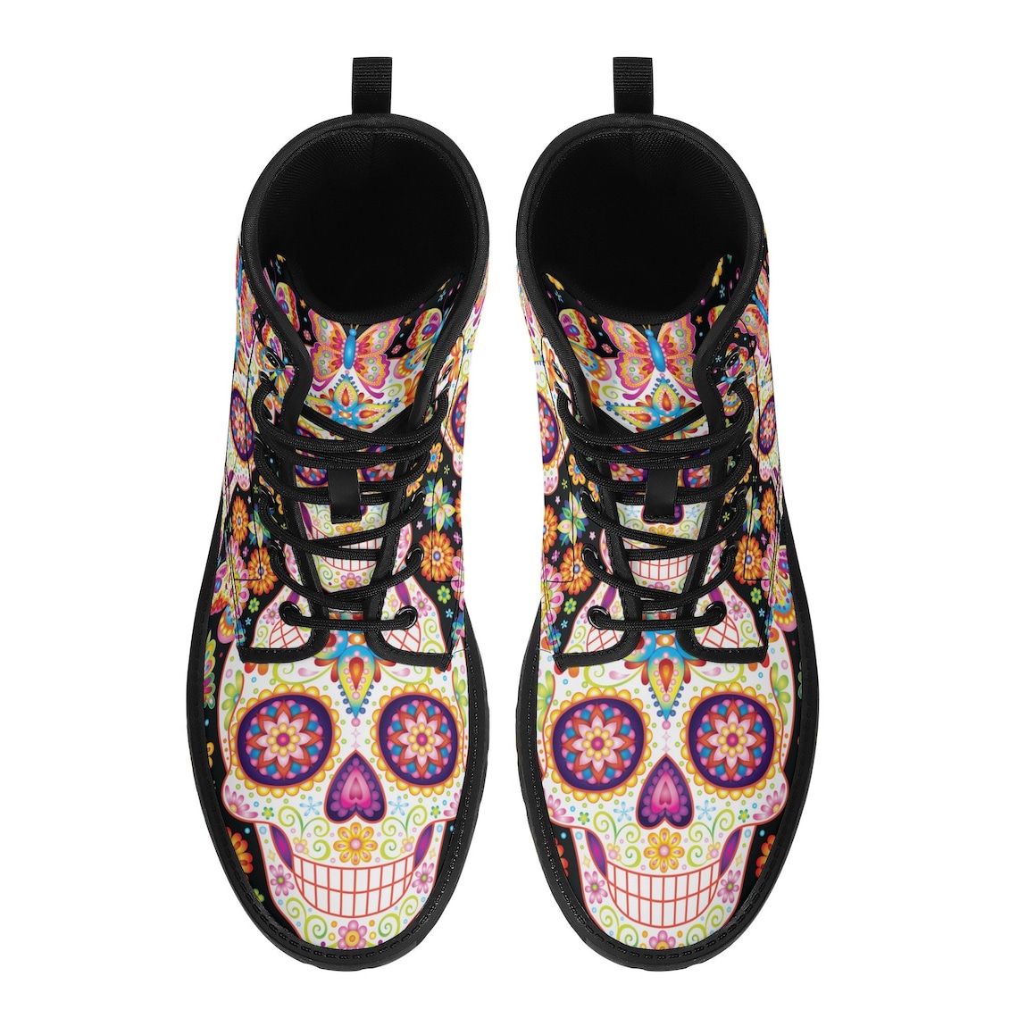 Sugar Skull Skeleton Girly Feather Boho Pattern Print Men Women Leather Boots main image 0