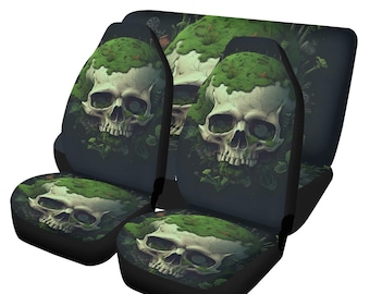 Gothic Schädel Sitzbezug Beschützer, Gothic Sitzbezug Beschützer, Totenschädel Auto Beschützer, Halloween Sitzbeschützer Schädel Automatten Set