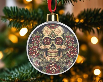 Dia de los Muertos Flower Skull Ornament Pink Calaveras Tree Bauble Holiday Decoration, sugar skull ornament, sugar skull christmas, xmas
