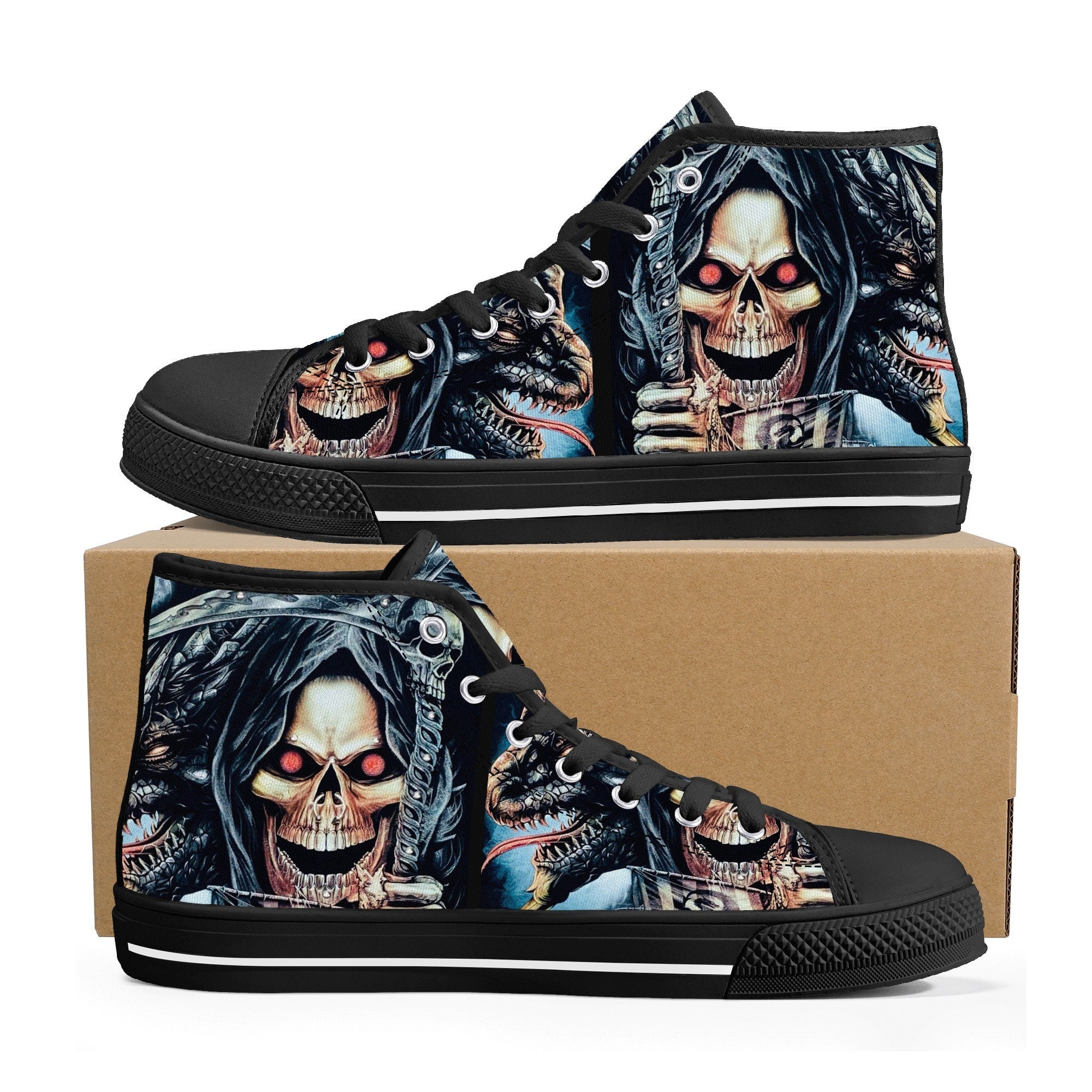 Punisher Skull Shoes, Flame Skull Men Sneakers, Punisher 