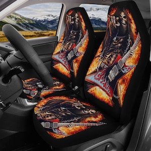 Skull Guitarist seat cover for car, grim reaper rug mat for car, Guitarist skeleton car seat cover ghost gothic skull car seat cover car mat