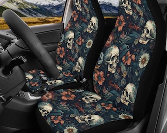 Gothic Rose Schädel Autositz Schützer Bezug, böse Bodenmatte für Auto, Flamme Schädel Autositz Schützer Sensenmann Autositz Schützer Matten