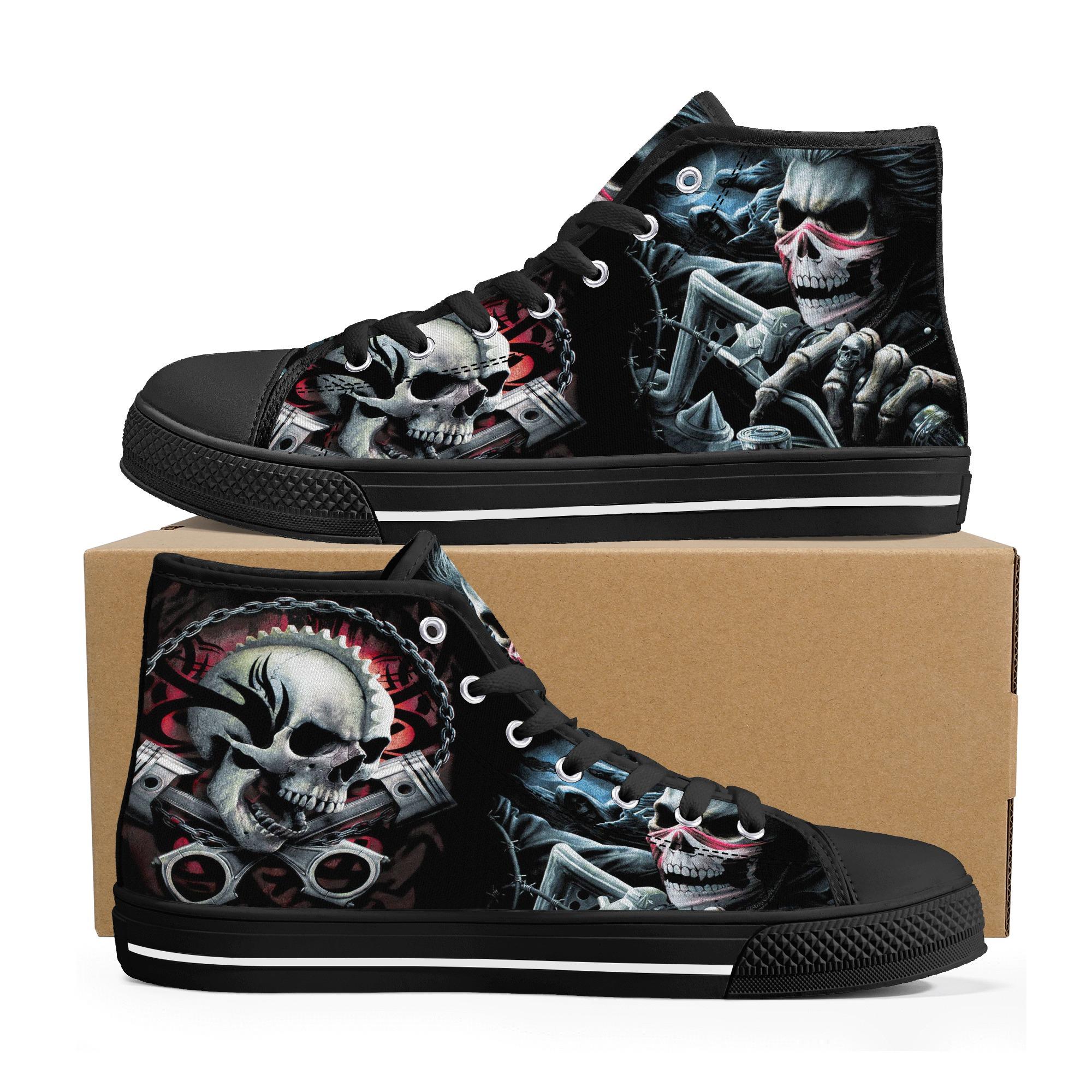 GHOST OF HARLEM スカル　サロペット　グランジ スタッズ y2k Skull High Top Shoes - Biker Skeleton Sneakers With