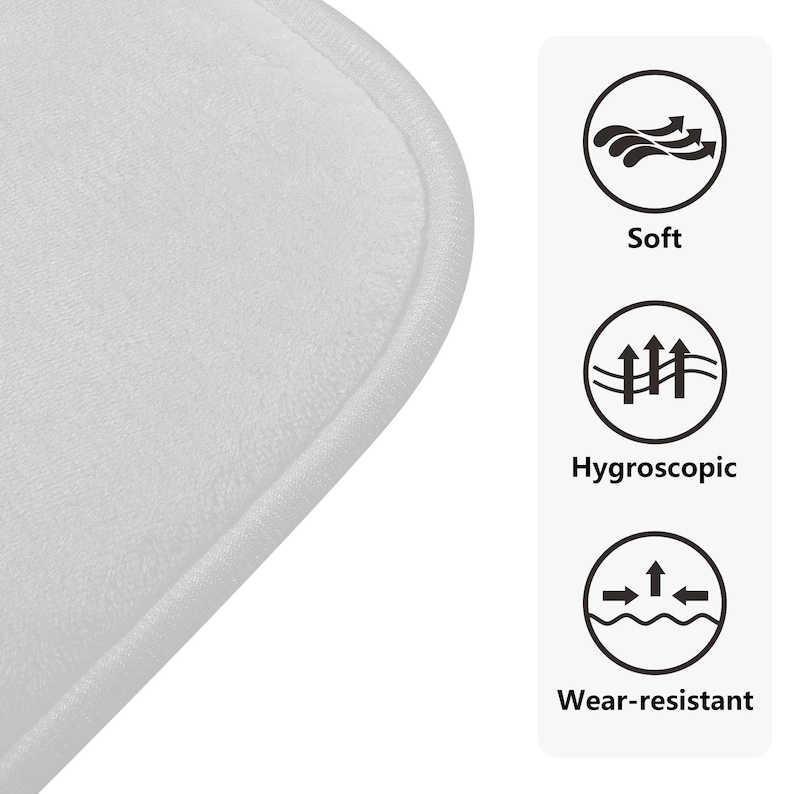 Puede incluir: Primer plano de una alfombra de ba&ntilde;o blanca, suave y absorbente, con un borde ligeramente elevado. La alfombra est&aacute; dise&ntilde;ada para ser c&oacute;moda, absorbente y duradera.