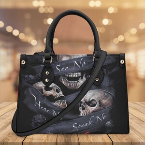 Black Top Handle Skull Shoulder Bag