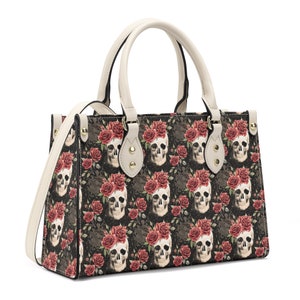 Rose skull shoulder bag, devil ghost travel bag, evil face crossbody bag, grim reaper women&#39;s purse, skull large tote bag, flower skull hand