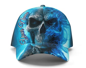 Gothic Skull Baseball Cap, Floral Skull Adjustable Hat, Biker